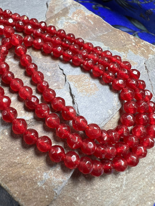 6 x Faceted Red Agate round beads 4mm / Agate Gemstone beads / 6 beads