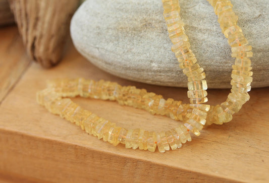 Citrine Natural Rustic Square Heishi Beads 6 x 2 mm approx / Handmade Golden Yellow Gemstone beads / Citrine Beads / 6 beads