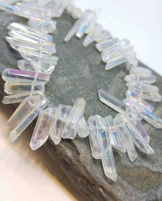 Polished Titanium Coated Mystic Drilled Crystal,Quartz Points Beads / Spike Beads /Pendant Beads / Natural Quartz Point Beads / Dagger Beads