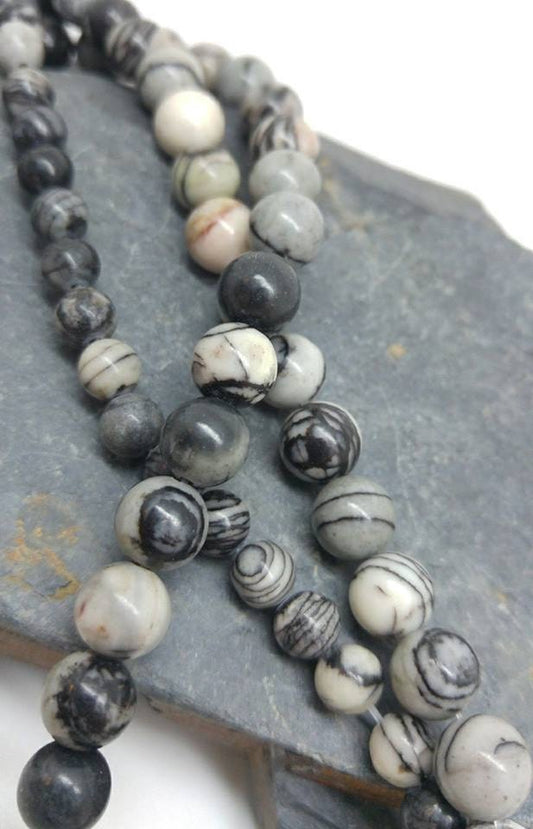 Spider Jasper Round beads Spidervein Jasper/ Zebra Jasper Gemstone Beads / Black White Jasper Beads / gemstone Beads 4 6 8 or 10mm 4 beads