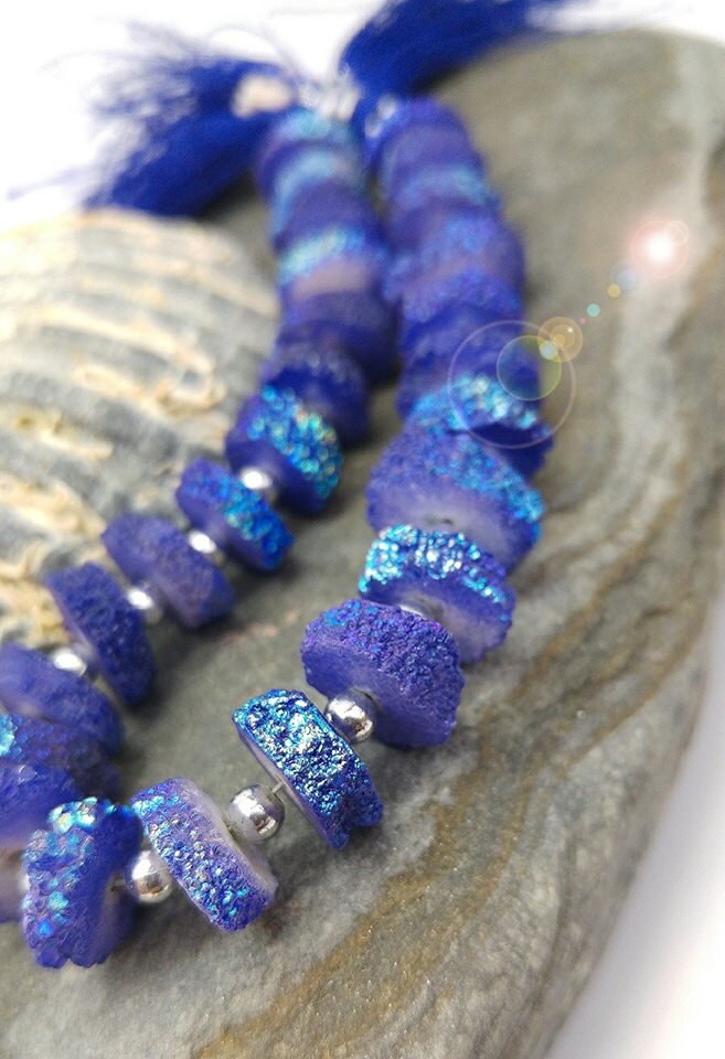 1 X Blue Titanium Druzy Gemstone Rondelle Spacer Beads Sparkly Iridescent Drusy Beads Unique Beads Two tone Druzy Blue Beads Slices 1 BEAD