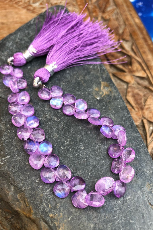 Lilac Rainbow Moonstone Hand Faceted Briolette Beads 6-7mm aprx purple Purple Glowing Moonstone Gemstone Beads Handmade / 1 BEAD