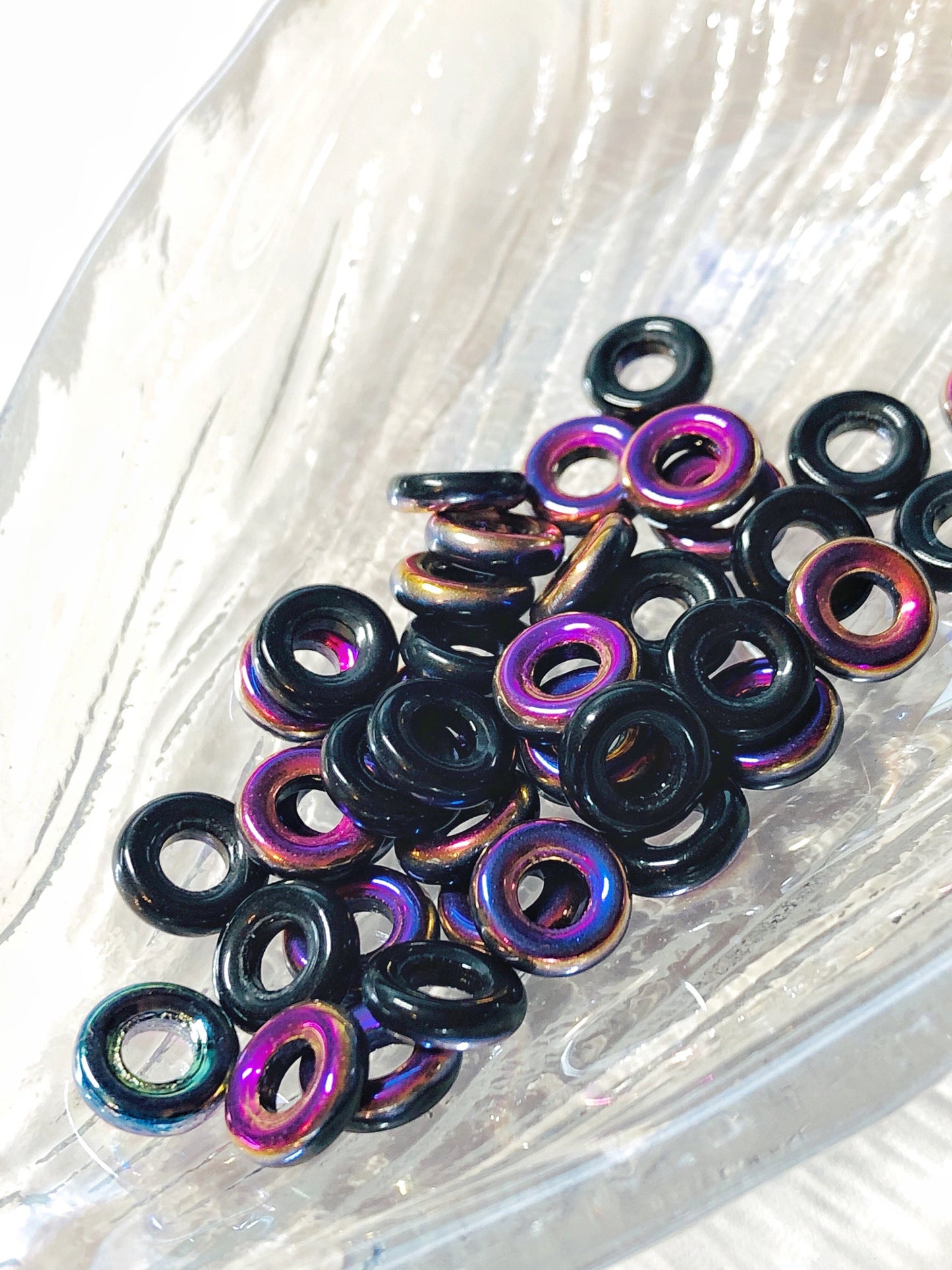 Czech Glass Loops Hoops Loopzillas Ring Bead Two tone Large Hole Round Beads Choose Colour RARE 2 bead set