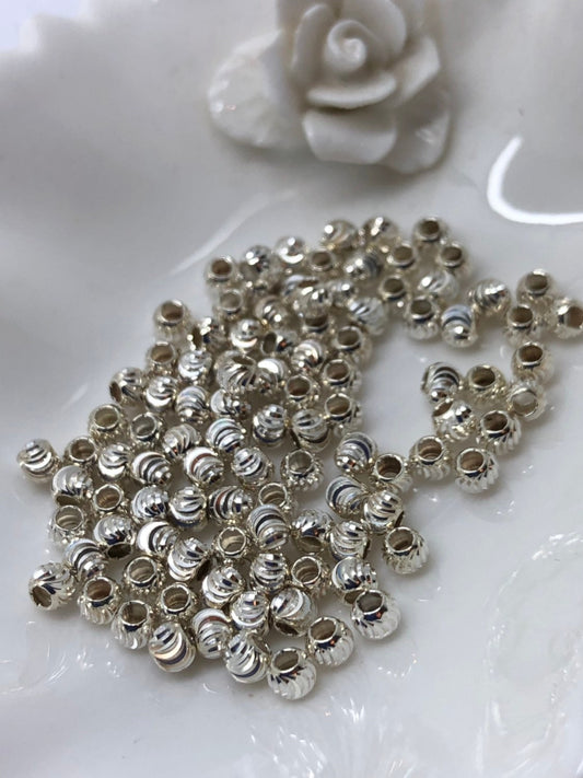 Moon Cut Beads 3mm Sterling Silver Round Beads / 925 Spacer Beads / Curve Pattern Beads