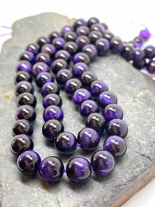 Purple Tigers Eye Shimmering Round Tiger Eye Beads / Violet Mauve Gemstone Beads 8mm