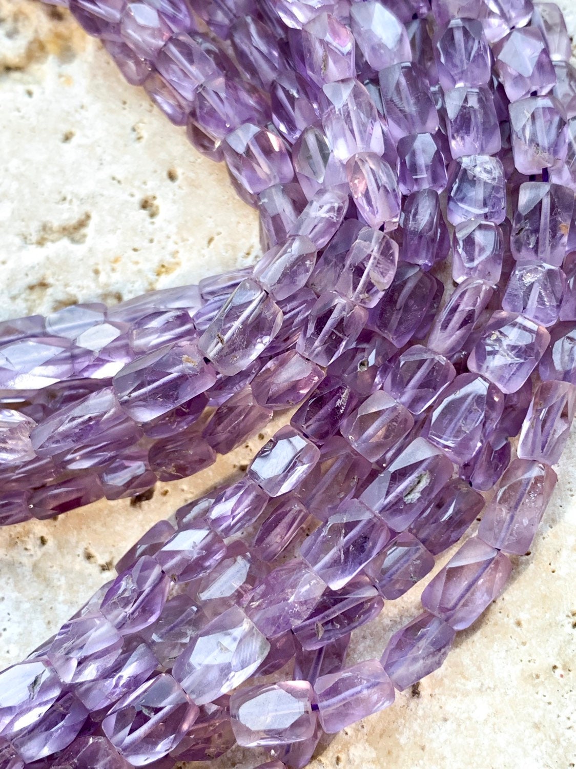 Lilac Amethyst natural RUSTIC Handcut faceted rectangle cube Beads 6-7mm approx / Rose de France Amethyst Gemstone Beads