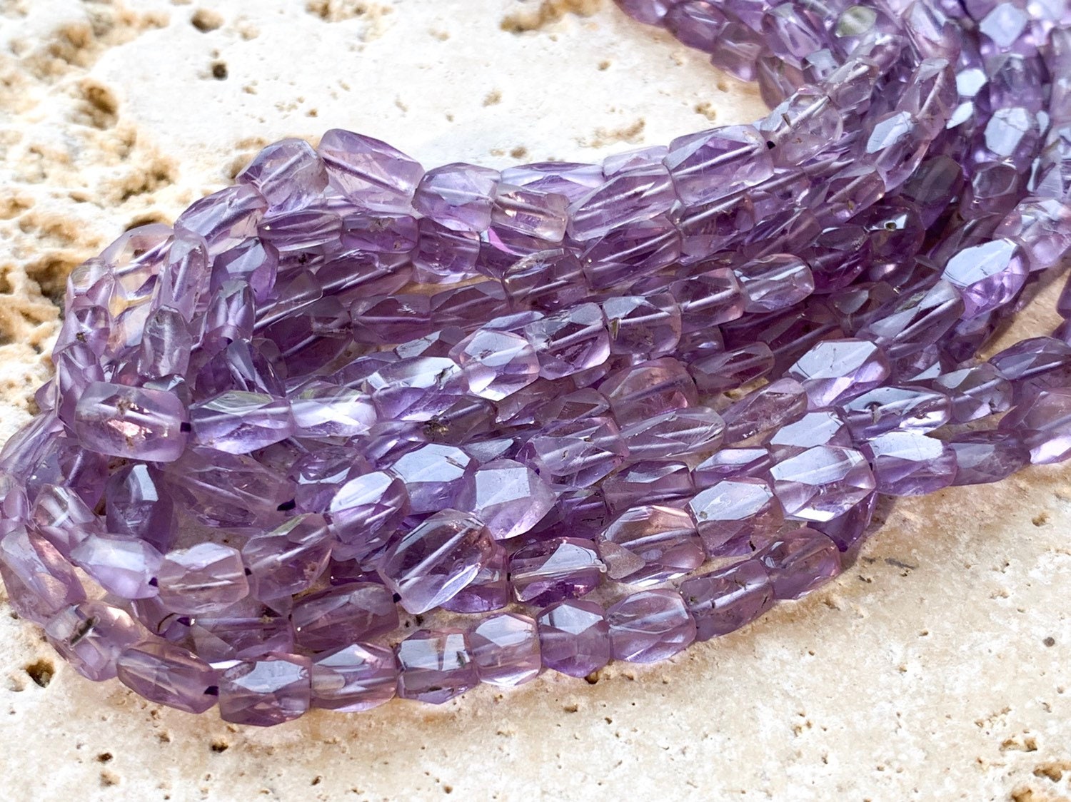 Lilac Amethyst natural RUSTIC Handcut faceted rectangle cube Beads 6-7mm approx / Rose de France Amethyst Gemstone Beads