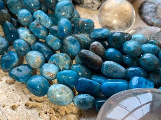 Blue Neon Apatite Nugget freeform oval beads 6-9mm Natural Apatite Beads / Rustic Gemstone Beads Sea Ocean Teal rustic beads