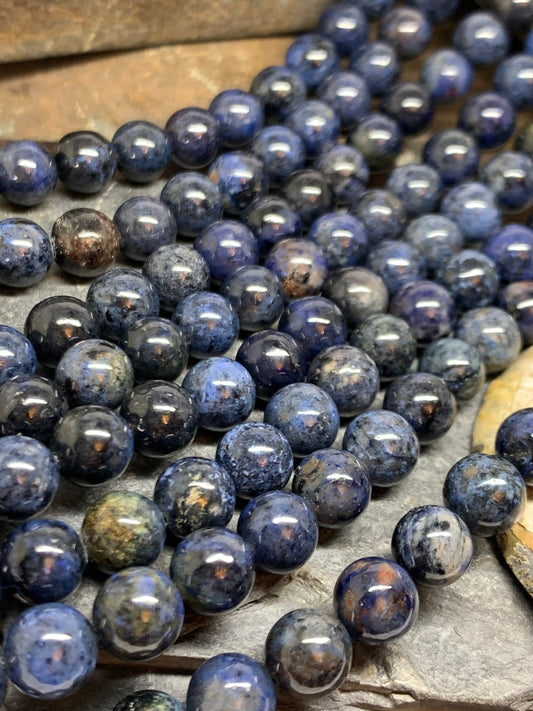 Light and dark natural multi tonal blue and sunset natural Dumortierite high quality round beads 8mm