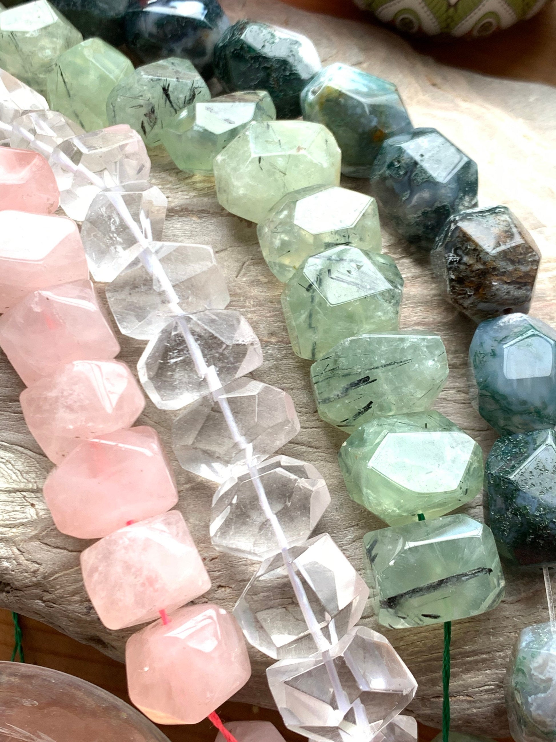 1 x MULTI Natural Faceted Chunk Bead / Irregular Nuggets Jewel Beads 16-22 mm Quartz Rose Quartz, Prehnite, Moss Agate 1 BEAD choose gem