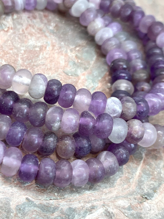 Rustic Natural Matte Amethyst rondelles 6mm / frosted purple choose quantity