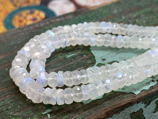 Rainbow Moonstone hand faceted Rondelle Round Beads 4 mm approx handcut / Glowing Moonstone Gemstone Beads / 33 cm strand