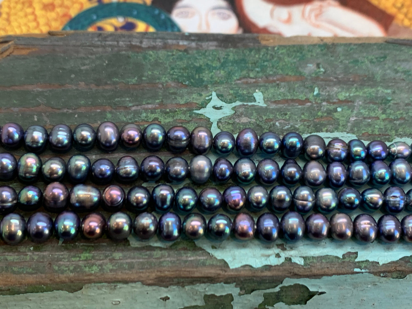 Peacock Freshwater Pearl oval beads Blue Green Teal Pink Purply Two tone 6-7mm apx / Ocean Beads / Pirate beads / June Birthstone