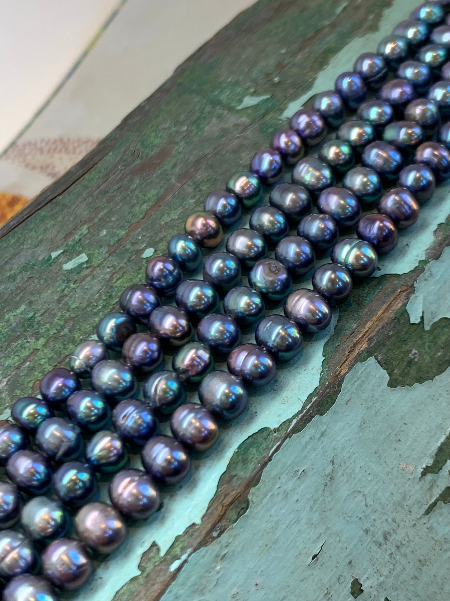 Peacock Freshwater Pearl oval beads Blue Green Teal Pink Purply Two tone 6-7mm apx / Ocean Beads / Pirate beads / June Birthstone