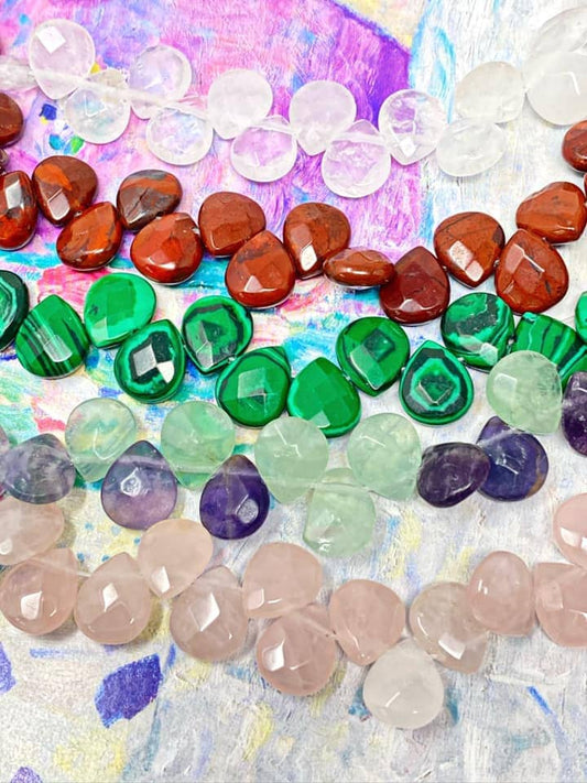 Faceted Gemstone Heart Briolette drop Beads 12 mm PER BEAD Choose Gemstone