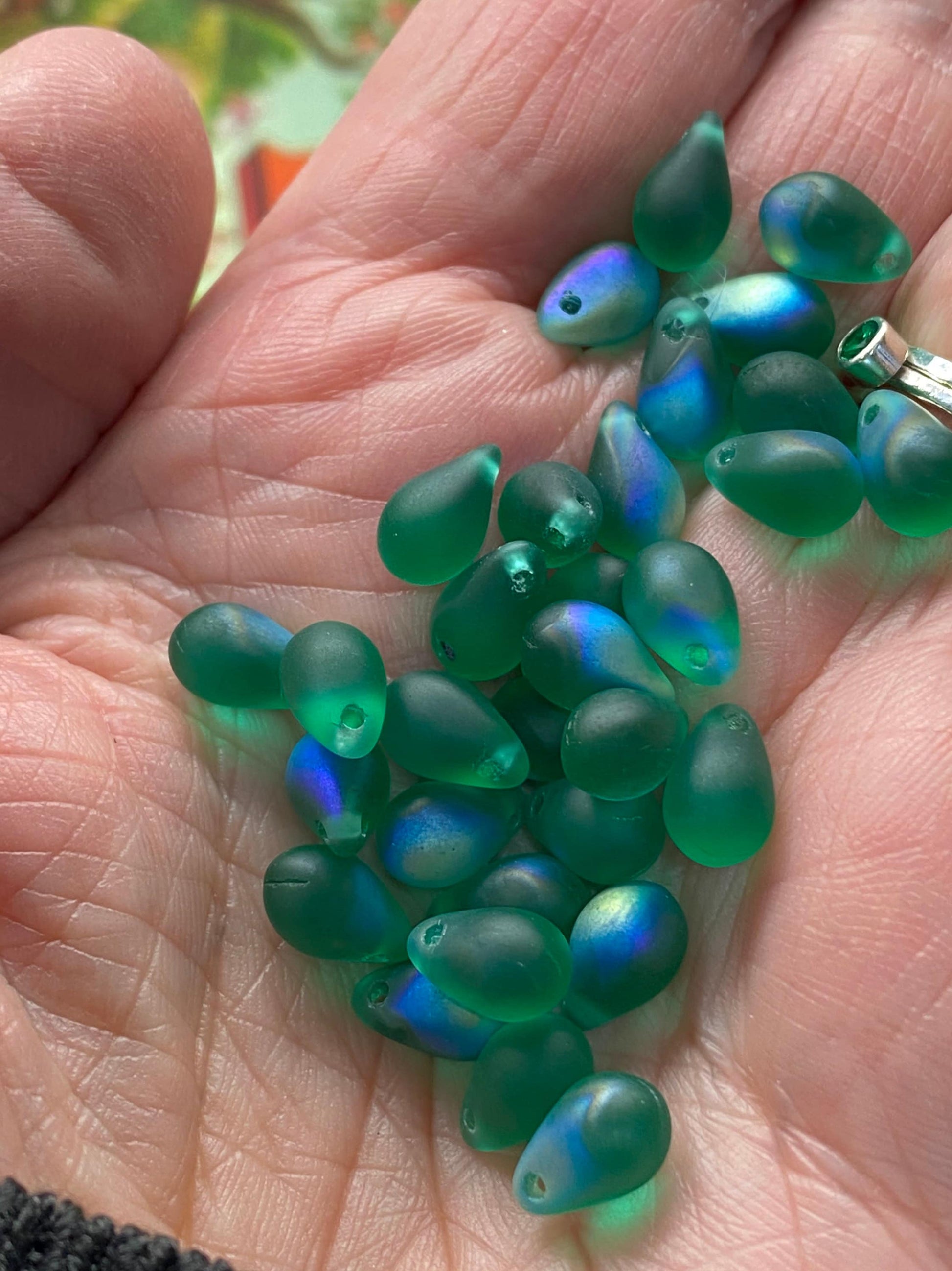 Amazing Glowy Firepolished Teal Green Matte Czech Glass Drops 6 x 9 mm / 4 beads / Teardrops Briolette Drop Beads / crystal glass