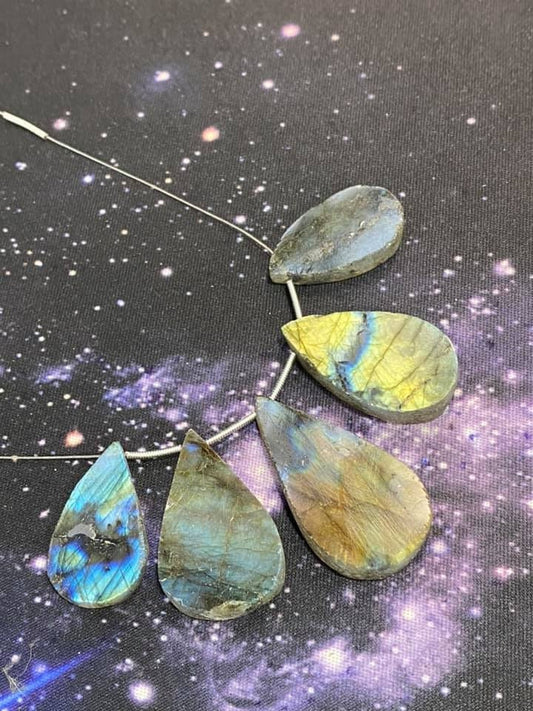 5 Super Large Flashy Rustic Labradorite focals 25-40mm approx Briolette Drilled Teardrop Beads