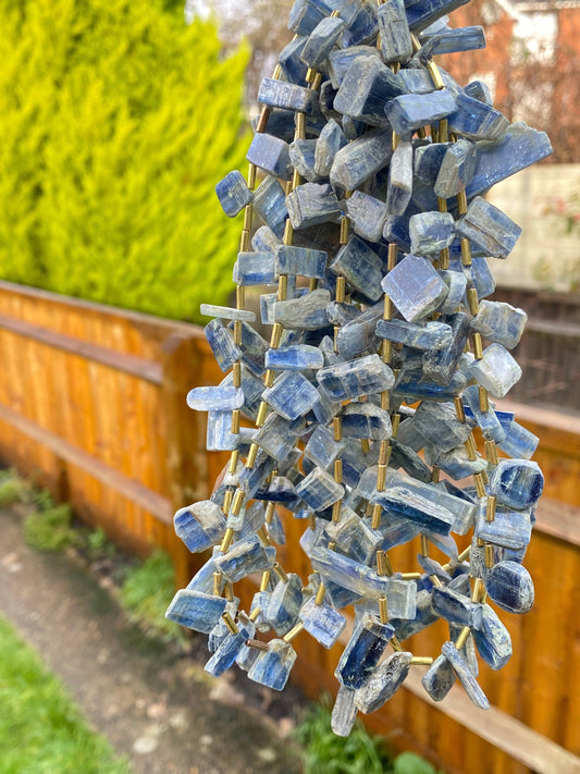 Natural Blue Kyanite Rustic Slab Beads 15-26mm / Blue Gemstone Irregular Cut Beads / Freeform Kyanite Gemstone Beads Drilled Square sticks