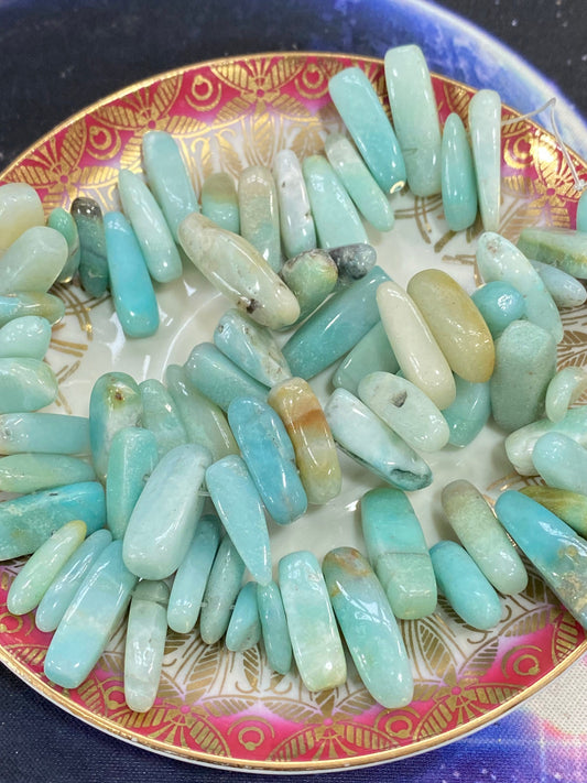 Amazonite rustic random sized Gemstone Random drill placement Beads Stick Point Freeform / 3 BEADS / Uneven in nature Please Note