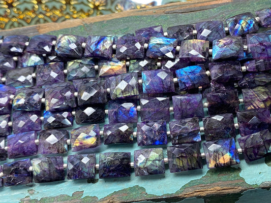 Purple Labradorite faceted Chiclet Rectangle handmade Beads 10mm 18 bead strand