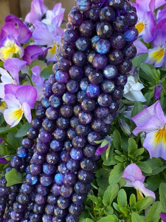 Purple Violet Labradorite hand faceted Round beads Focal handmade Beads 8mm