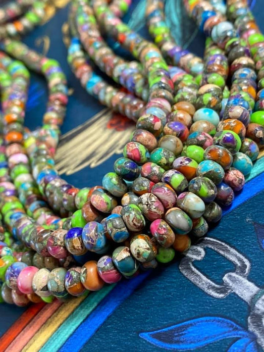 Multicoloured Rainflower Jasper Rondelle Beads 6mm / Unique Rainbow Sediment Jasper Coloured Gemstone beads / 6mm approx