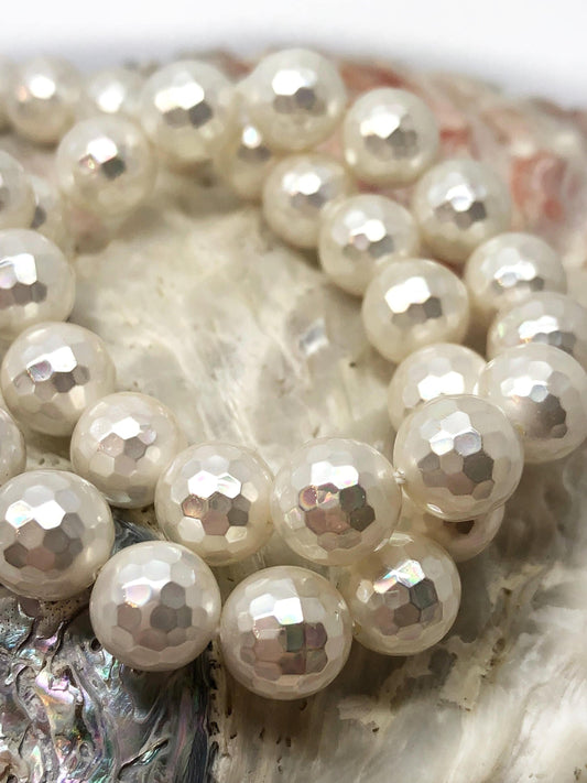 Faceted South Sea Shell Pearl beads Natural Peach or Purple 6 or 8 mm / Pearl Beads / Shell Beads / Natural Shell / Quality weight