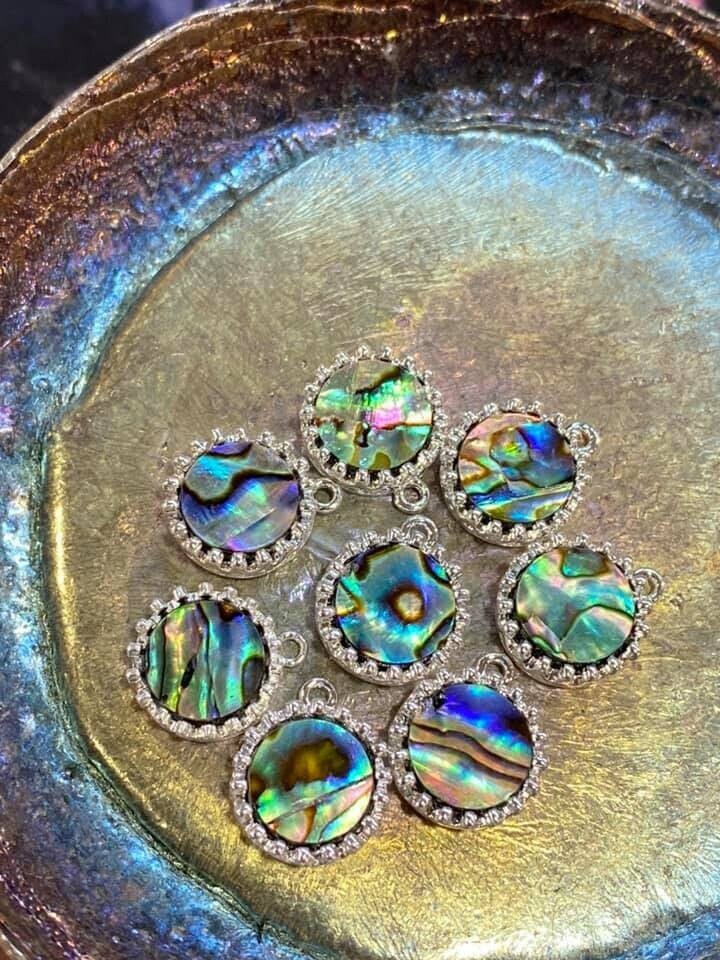 1 charm / Silver plated bezel charms with Abalone inlay Abalone Charms / PER CHARM