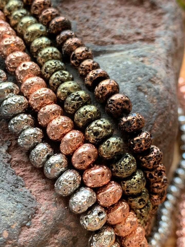 Metallic Electroplated Lava Rock beads 6mm - Silver , Rose Gold , Bronze , or or Antique Copper CHOOSE quantity