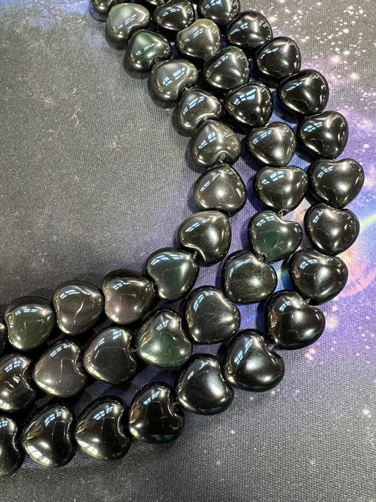 Rainbow Obsidian Heart Beads 14mm / Natural Beads /Black heart beads / Natural Gemstone beads