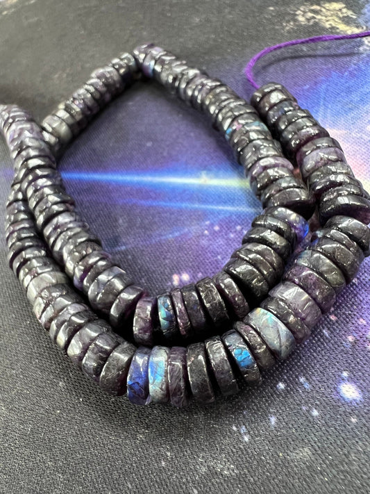 Rustic Purple Labradorite Tyre Heishi Rondelle handmade beads 7mm approx