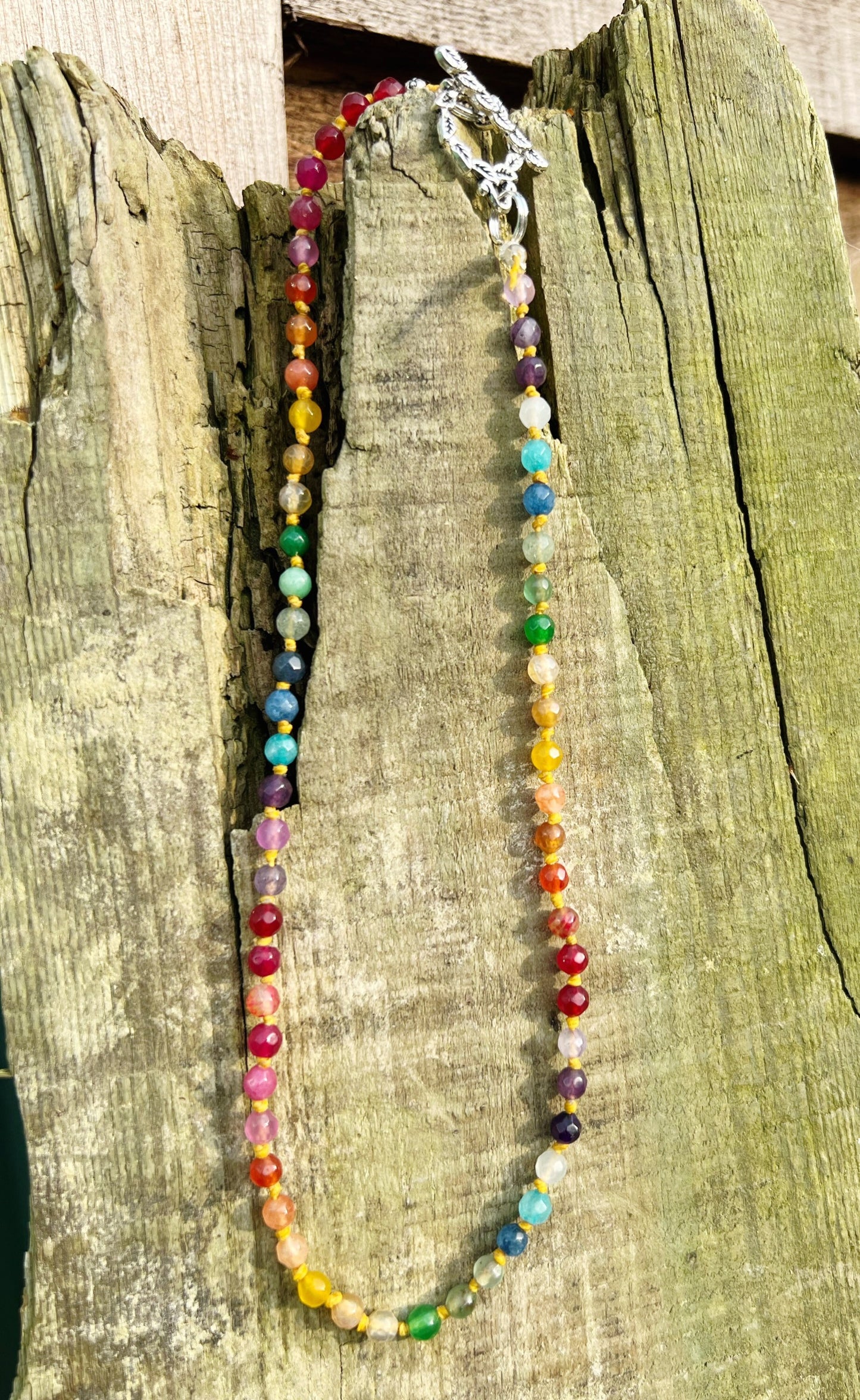 Custom Rainbow Multi Gemstone Beaded Necklace One of a Kind Handmade - made to order CHAKRA balance knotted 4mm