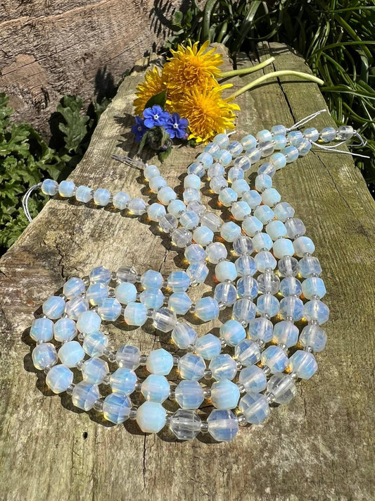 Opalite Faceted Lantern Deco Cut Beads 8 mm Lovely Glowy Moonstone Tones/ Opalite Beads / Sea Opal Beads / Opalite round Beads