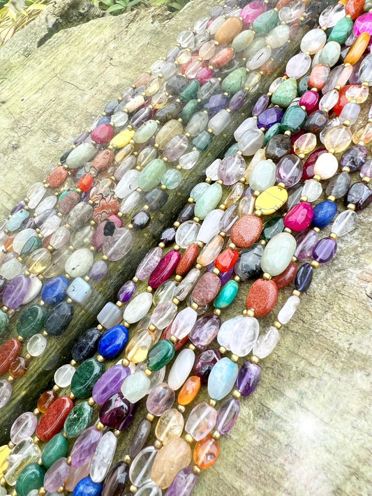 Amazing Random Rustic Handcut Mixed Gemstone Ovals and Freeform Rectangles Multi Rainbow Colour 7-14mm , 13 inch strand