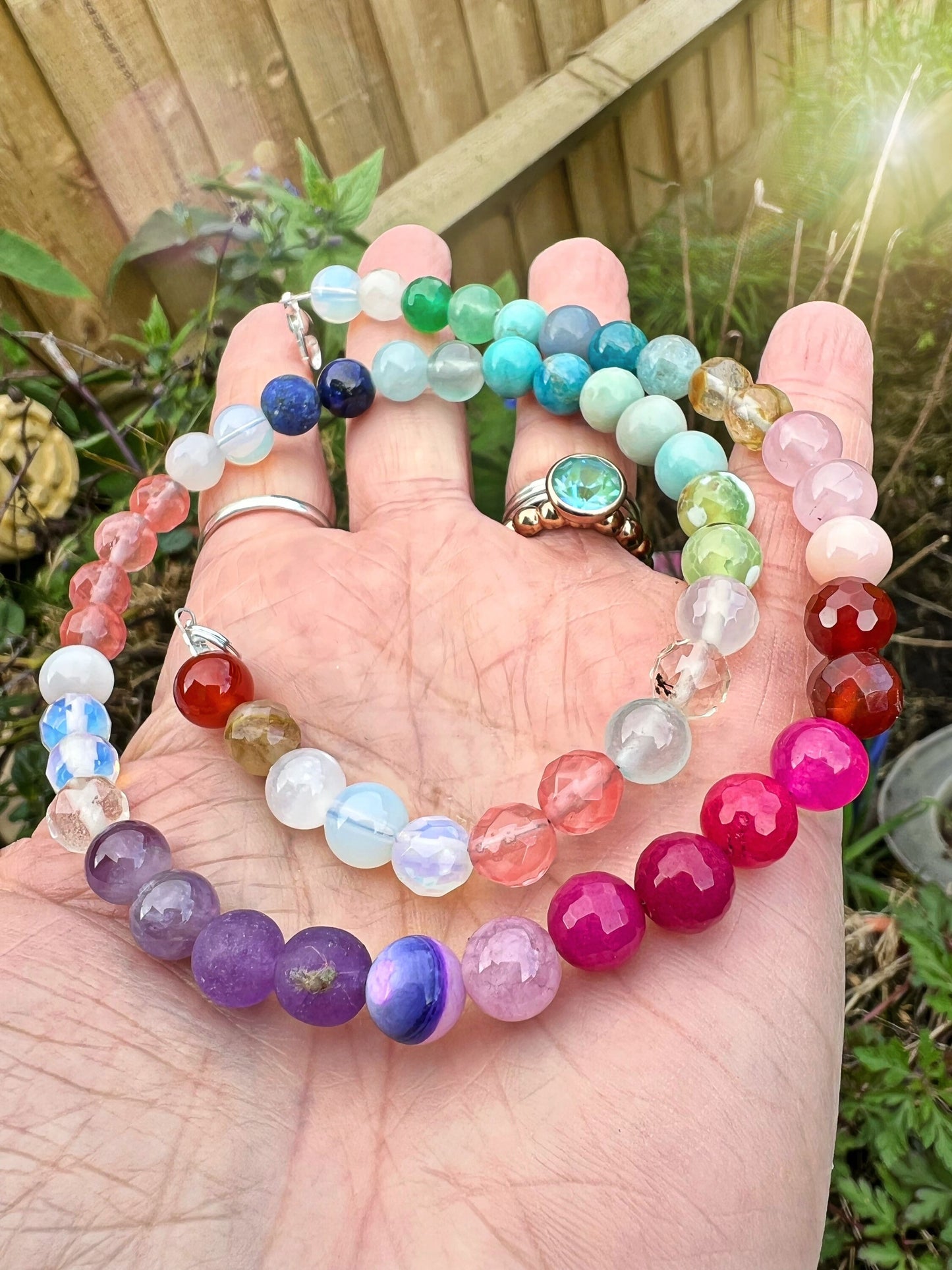 Custom Round Beads Rainbow Multi Gemstone Beaded Necklace - made to order CHAKRA balance 8mm