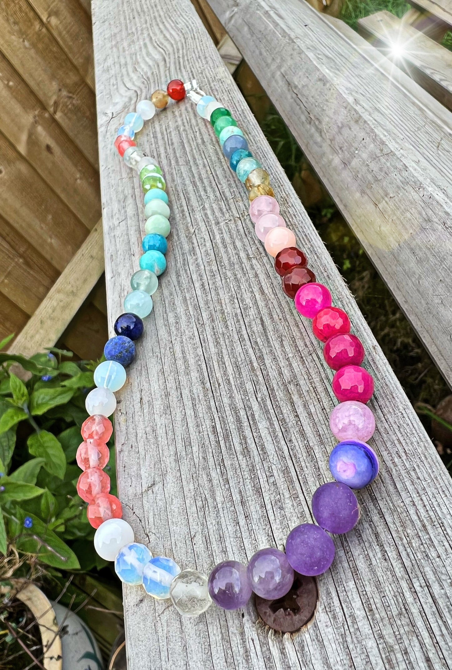 Custom Round Beads Rainbow Multi Gemstone Beaded Necklace - made to order CHAKRA balance 8mm