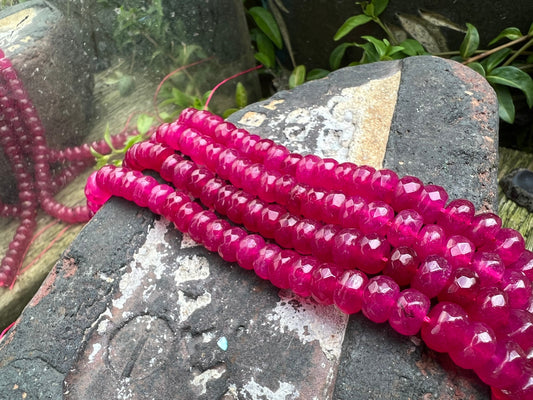 Hot Deep Candy Pink Faceted Chalcedony Rondelle Spacer Abacus beads 8 x 5 mm