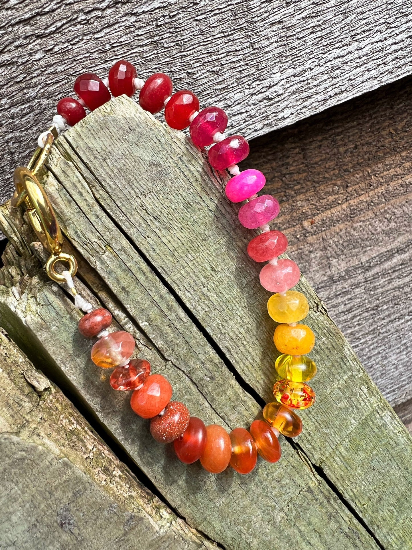 Custom Candy Sunrise Brights Rainbow Multi Gemstone Beaded Knotted Bracelet - made to order 8mm beads PLEASE read description