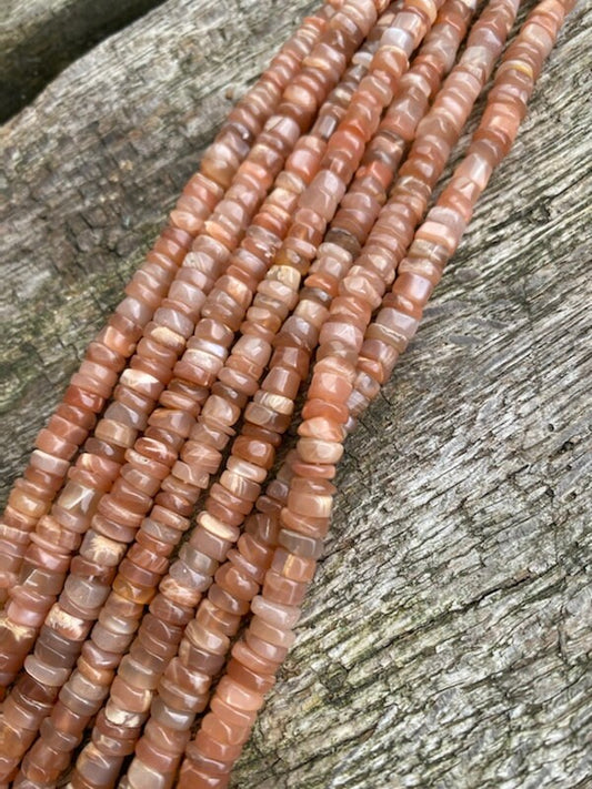 Peach Moonstone Handcut tyre heishi 6mm