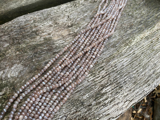 Chocolate Moonstone Hand Faceted Silvered Rondelle Round Beads 4mm approx Moonstone Beads Glowing Moonstone Gemstone Beads