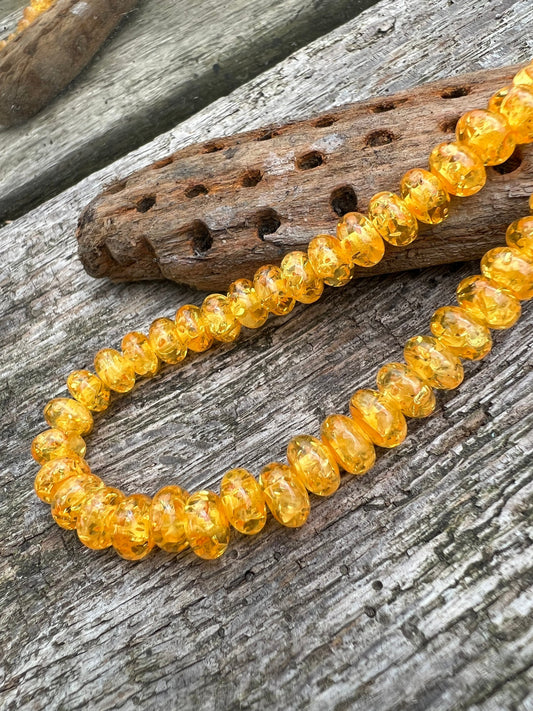 Yellow Golden Faux Amber Rondelle Beads 8 x 5 / Resin Amber disc beads Rustic Amber Beads Barley sugar Beads / Small order