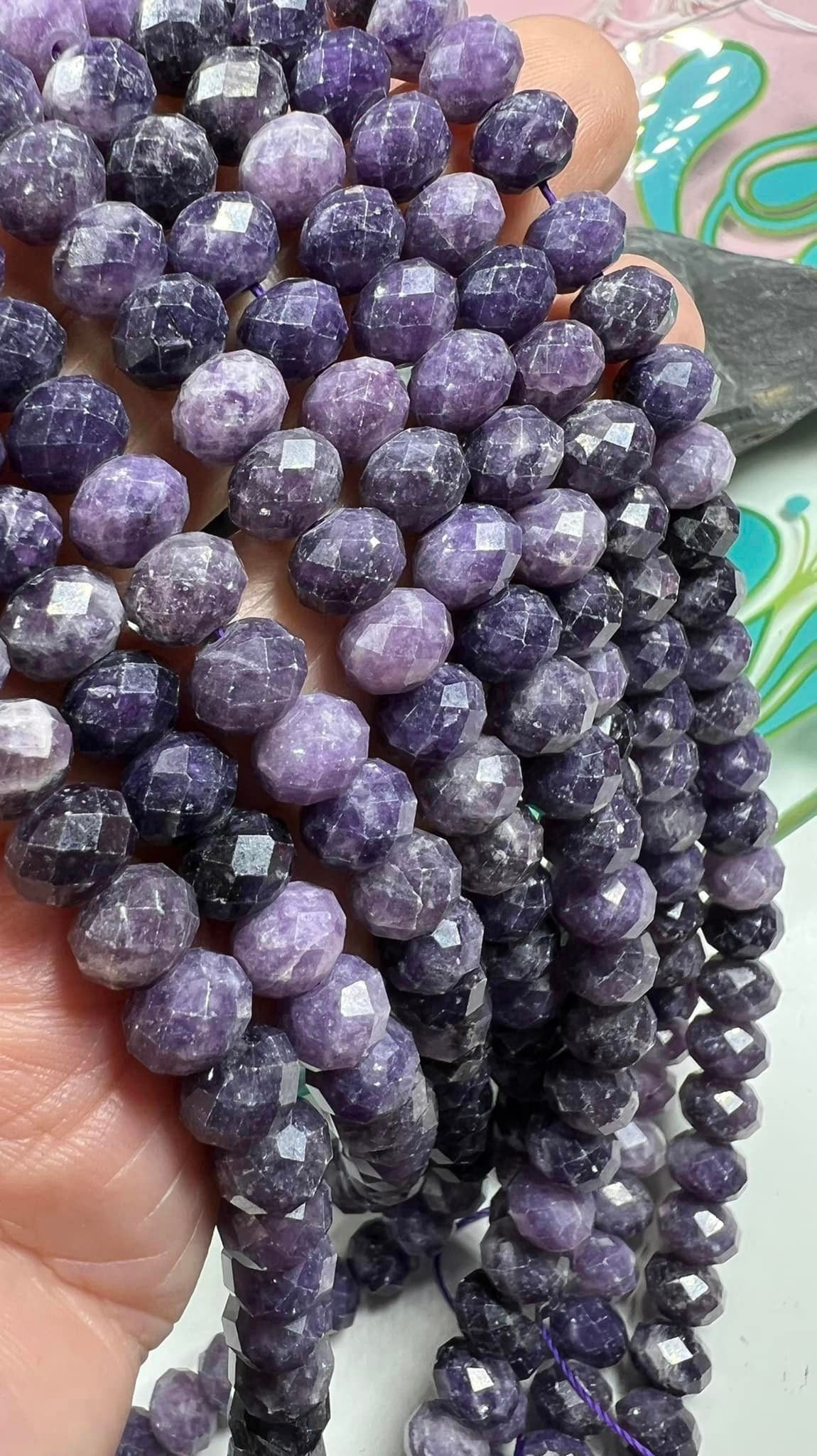 Purple Faceted Lepidolite Rondelles Beads 8 mm Purple Gemstone Beads / Sparkling Beads / Jewellery Making Gemstone Beads