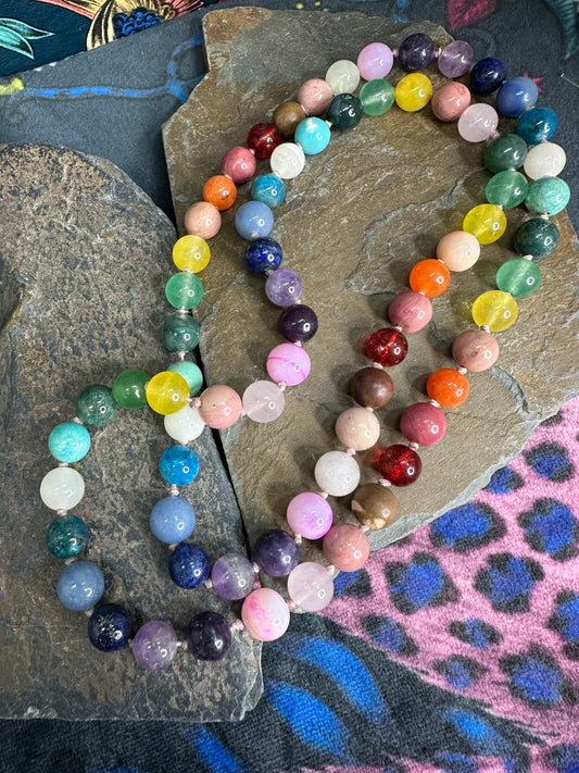 Custom Rainbow Multi Gemstone Knotted Necklace - made to order CHAKRA balance 8mm PLEASE read description This is 27”