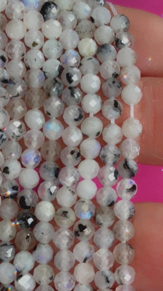 Rainbow Moonstone Round Beads 4MM FACETED / Natural Moonstone Beads / Glowing Moonstone Gemstone Beads /