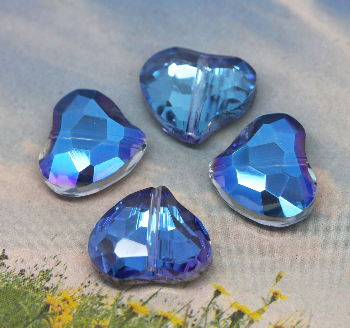 2 X Blue Magic Crystal Vitrail Heart Beads 18 x 16 mm / Two Tone Crystal Beads / Heart Beads / Mystic Crystal Heart Beads