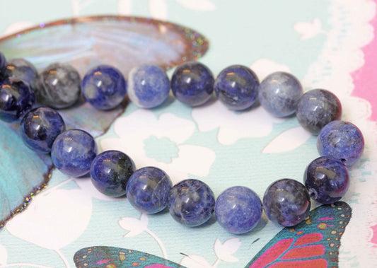 Sodalite Beads 8mm / Blue Marble Gemstone Beads / Denim Blue Beads / Blue White Round Beads / Sodalite Natural Beads 6 beads